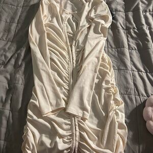 Elegant Cream Ruched Dress